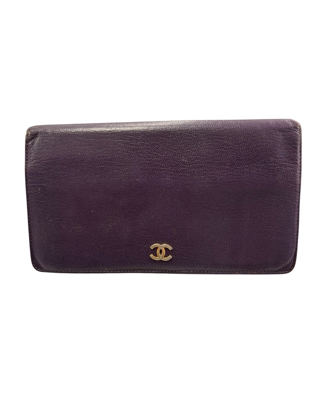 CHANEL Purple Leather CC Logo Clutch with Gold Hardware